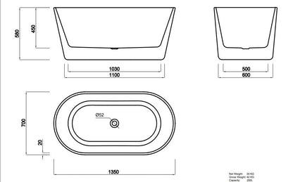 1350 OVAL FREE STANDING BATH