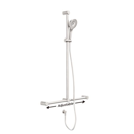 MECCA CARE 32MM T BAR GRAB RAIL AND ADJUSTABLE SHOWER SET 1100X750MM BRUSHED NICKEL (NRCS006BN)