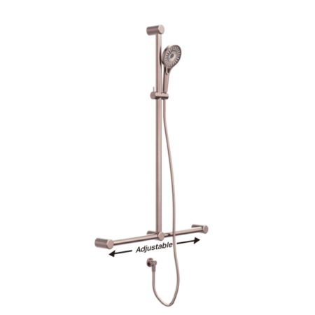 MECCA CARE 32MM T BAR GRAB RAIL AND ADJUSTABLE SHOWER SET 1100X750MM BRUSHED BRONZE (NRCS006BZ)