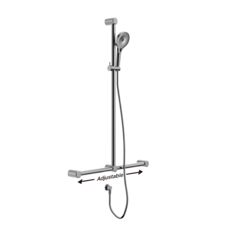 MECCA CARE 32MM T BAR GRAB RAIL AND ADJUSTABLE SHOWER SET 1100X750MM CHROME (NRCS006CH)