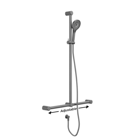MECCA CARE 32MM T BAR GRAB RAIL AND ADJUSTABLE SHOWER SET 1100X750MM GUN METAL (NRCS006GM)