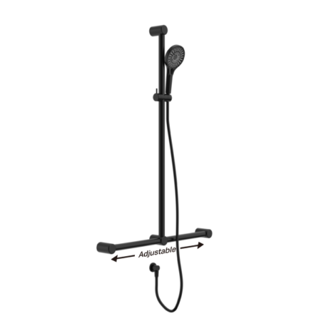 MECCA CARE 32MM T BAR GRAB RAIL AND ADJUSTABLE SHOWER SET 1100X750MM MATTE BLACK (NRCS006MB)
